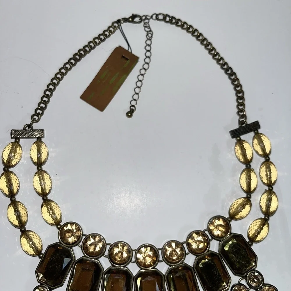 Statement Necklace Faceted Beads Chunky Gems Bib Chain Fashion Jewelry Gold Tone
